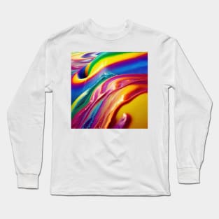 Liquid Colors Flowing Infinitely - Heavy Texture Swirling Thick Wet Paint - Abstract Inspirational Rainbow Drips Long Sleeve T-Shirt